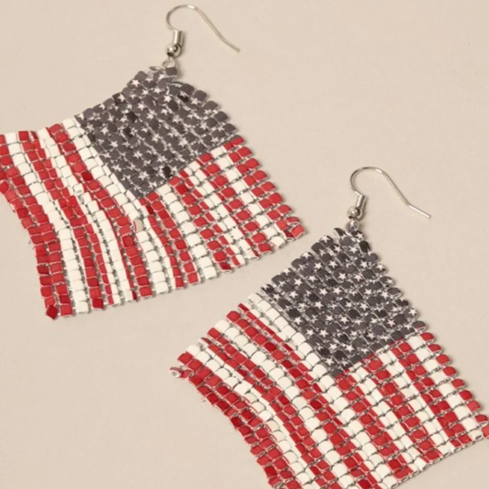 USA Flag Earrings Drop Dangle New 4th of July Patriot